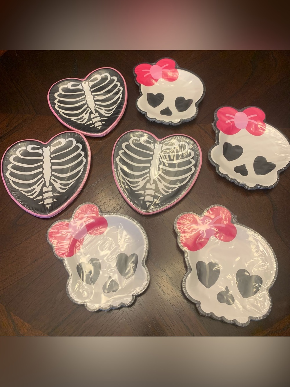 Celebrate It Pink & Black Skull and Ribcage Party Plates - Cute Halloween Set
